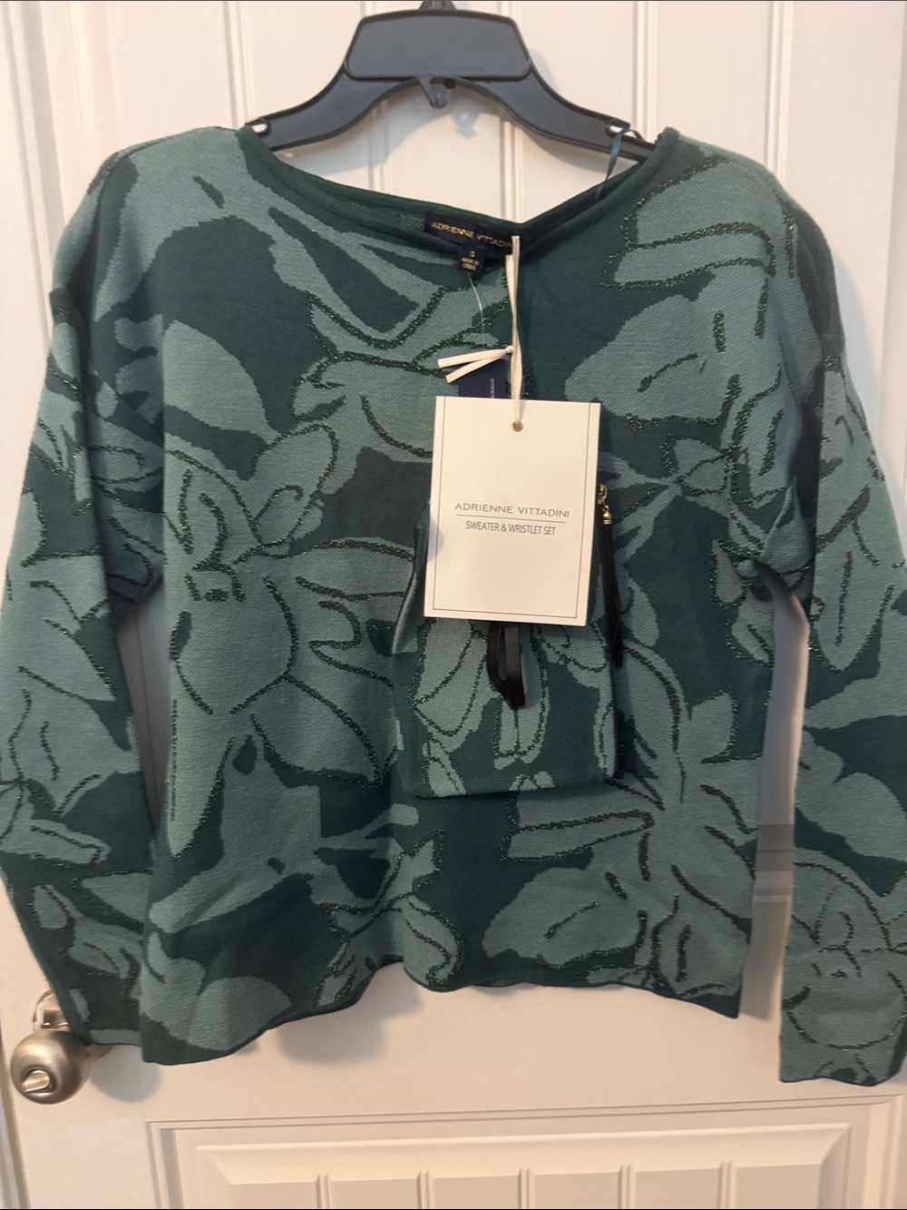 Adrienne Vittadini women’s Teal Floral Sweater set with matching wristlet